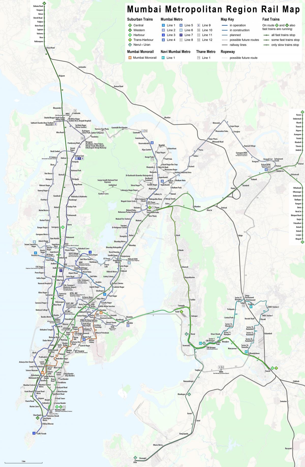 Карта железнодорожных станций Мумбаи - Бомбей
